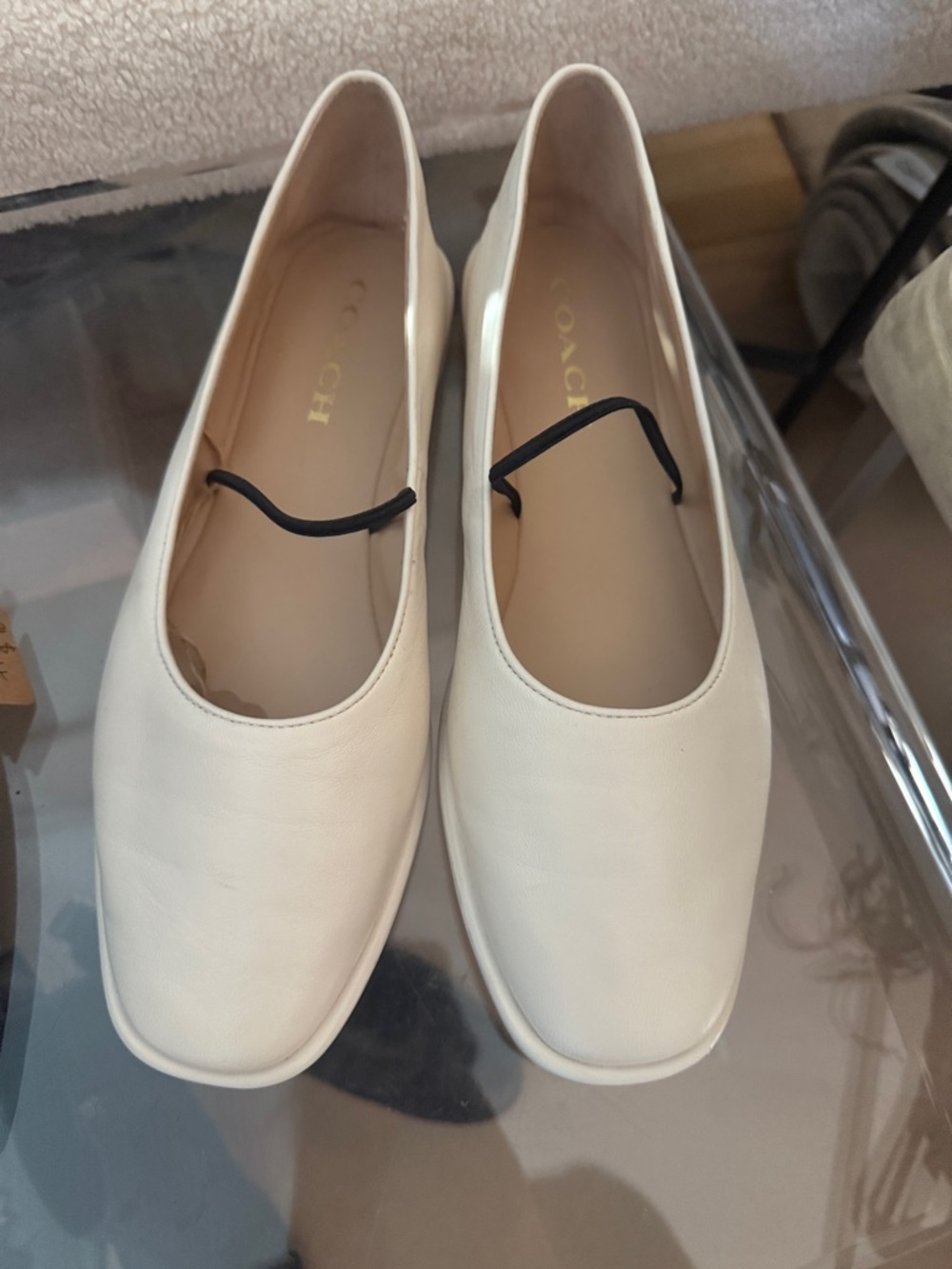 Coach Cream Leather Square-Toe Ballet Flats